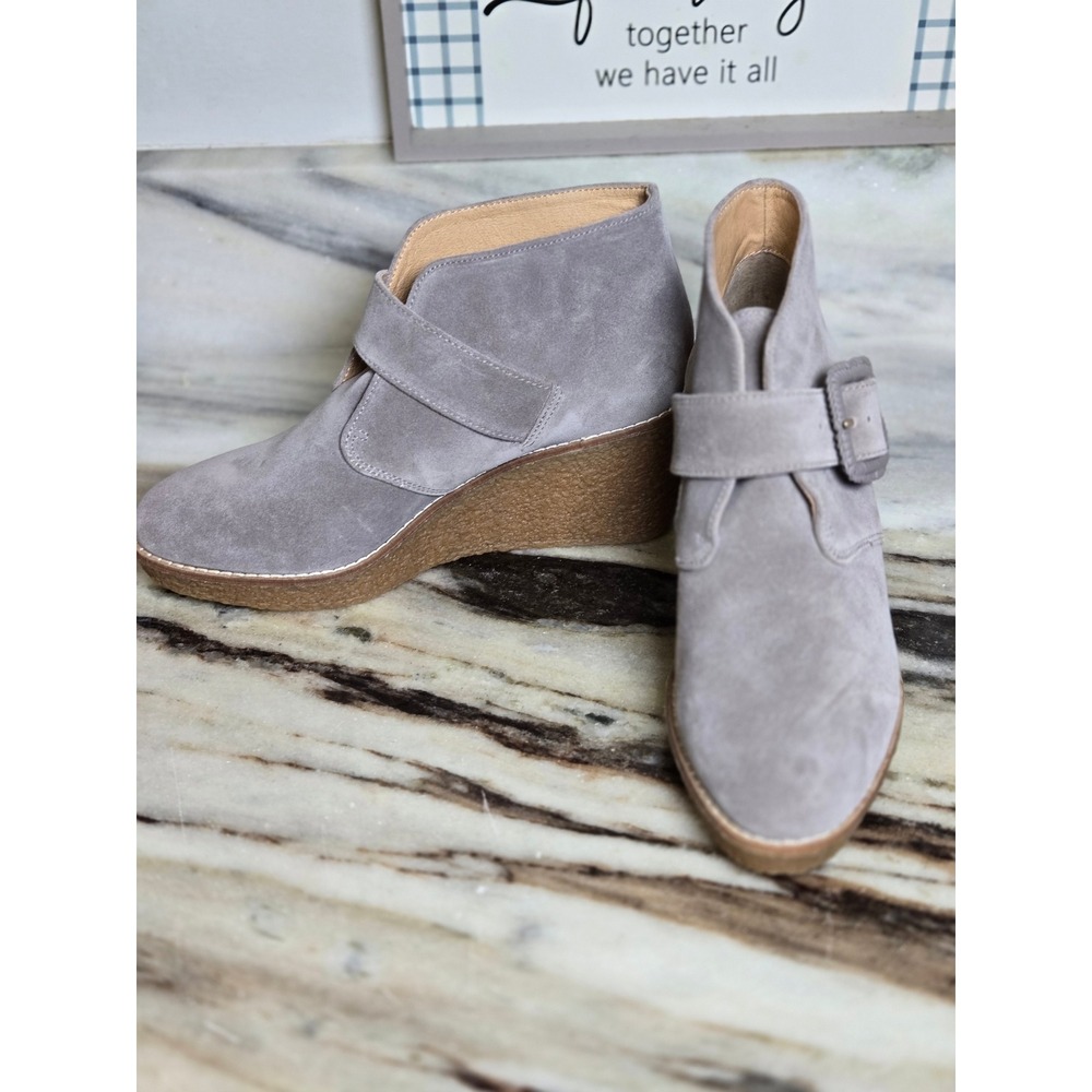Jack‎ Rogers Grey Suede Wedge Ankle Booties Buckle Strap 6M